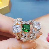 Square CZ Engagement Ring For Women Wedding Bridal Adjust Ring