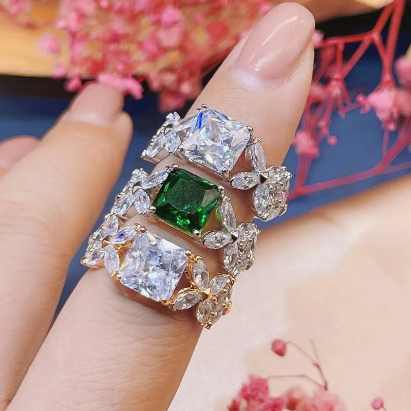 Square CZ Engagement Ring For Women Wedding Bridal Adjust Ring