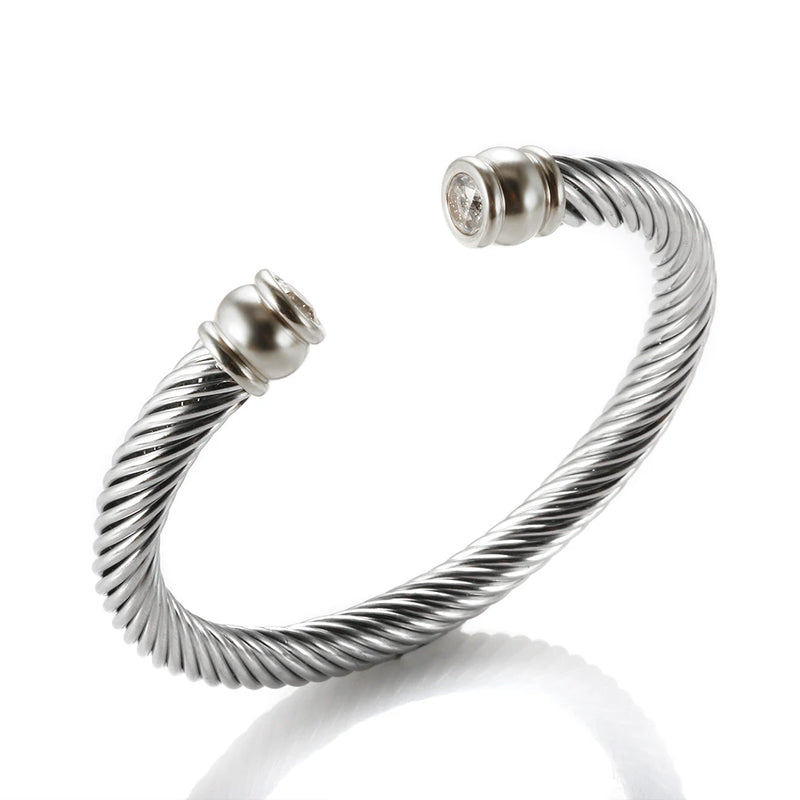 Stackable CZ Crystal Bangle Cuff for Women Stainless Steel Bracelet