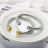 Stackable CZ Crystal Bangle Cuff for Women Stainless Steel Bracelet