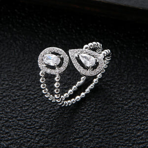 Water Drop CZ Engagement Finger Ring for Women Wedding Bridal Adjust