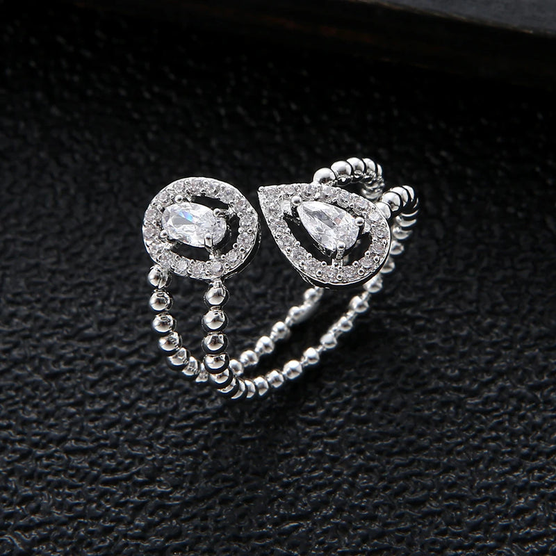 Water Drop CZ Engagement Finger Ring for Women Wedding Bridal Adjust