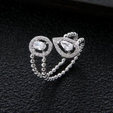 Water Drop CZ Engagement Finger Ring for Women Wedding Bridal Adjust