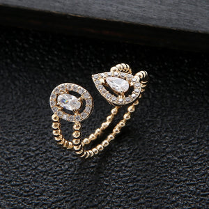 Water Drop CZ Engagement Finger Ring for Women Wedding Bridal Adjust