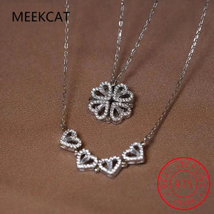Magnetic 925 Silver Zircon Heart Clover Pendant Necklace Women Jewelry