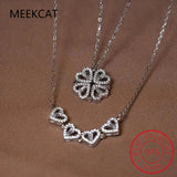 Magnetic 925 Silver Zircon Heart Clover Pendant Necklace Women Jewelry