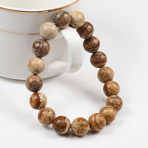 Natural Picture Stone Beads Bracelets Men Women Meditation Jewelry 6 8 10mm