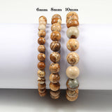 Natural Picture Stone Beads Bracelets Men Women Meditation Jewelry 6 8 10mm