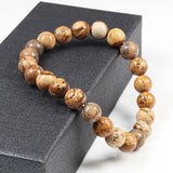 Natural Picture Stone Beads Bracelets Men Women Meditation Jewelry 6 8 10mm