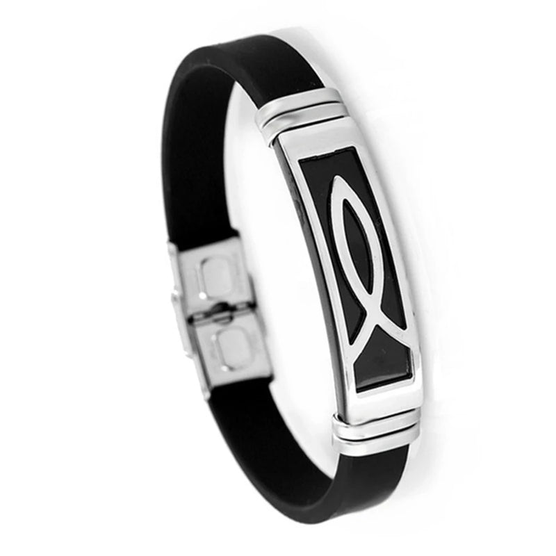 Men Leather Bracelet Stainless Steel Silicone Special Style