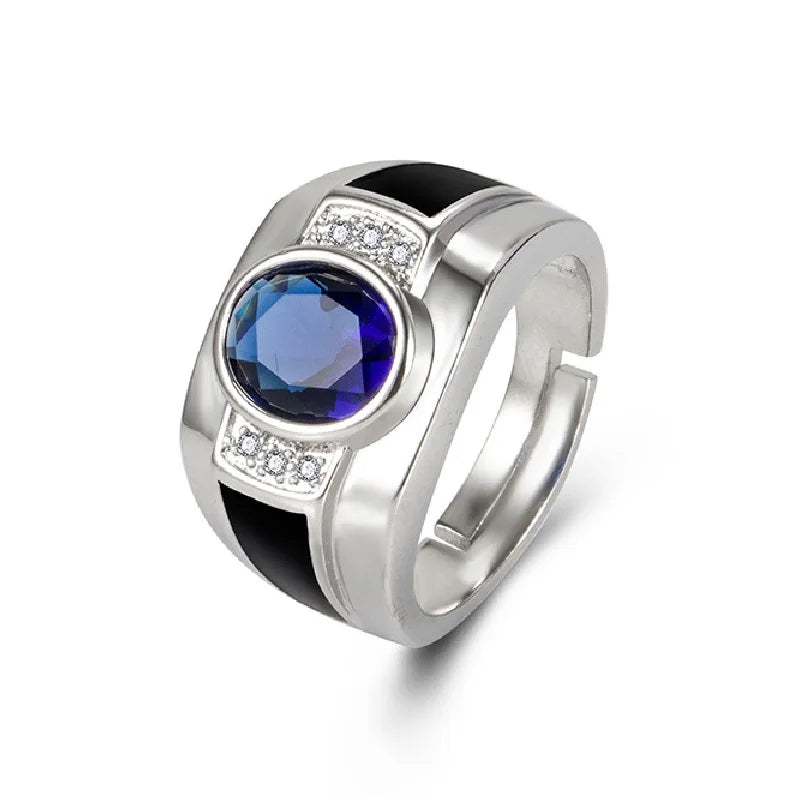 Men's 925 Silver CZ Gemstone Open Finger Ring Wedding Party Gift