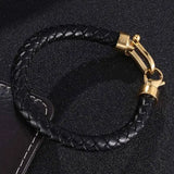 Men's Leather Bracelet Stainless Steel Horseshoe Lobster Clasp SP0760