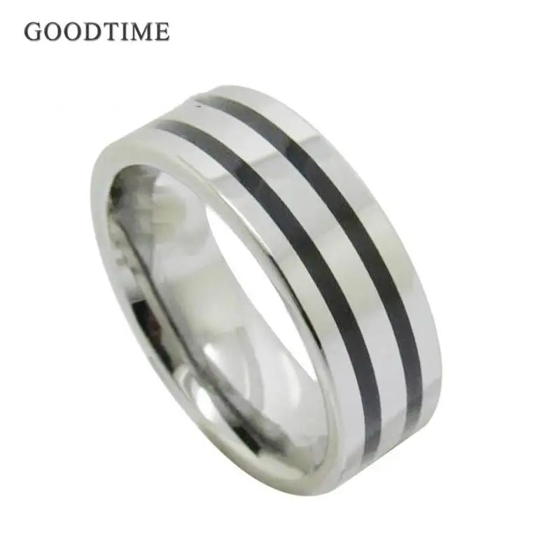 Men's Tungsten Carbide Two Line Ring Wedding Band 8MM