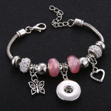 Metal Beading Snap Bracelet Butterfly Beads 18MM Snap Button Bangle