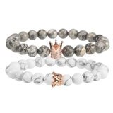 CZ Crown Charm Bracelet Natural Stone Bead Bangles Gift