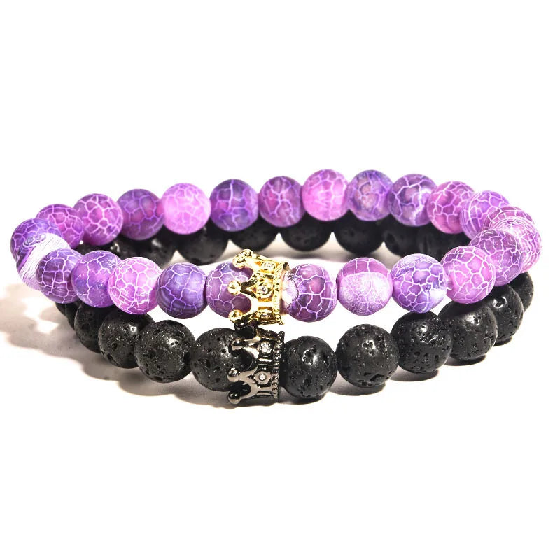 CZ Crown Charm Bracelet Natural Stone Bead Bangles Gift