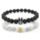 CZ Crown Charm Bracelet Natural Stone Bead Bangles Gift