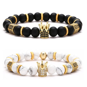 Micro Pave CZ Hecagon Crown Charm Bracelet Stone Bead Bangles