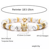 Micro Pave CZ Hecagon Crown Charm Bracelet Stone Bead Bangles