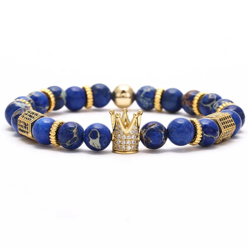 Micro Pave CZ Hecagon Crown Charm Bracelet Stone Bead Bangles