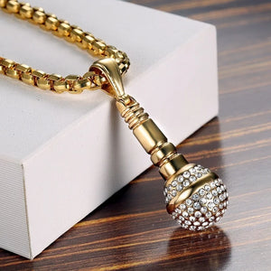 Microphone Pendant Necklace Crystal Inlay Boho Jewelry