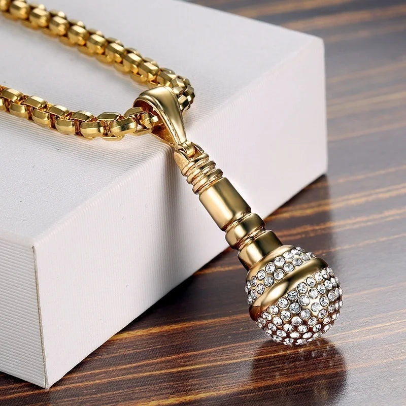Microphone Pendant Necklace Crystal Inlay Boho Jewelry