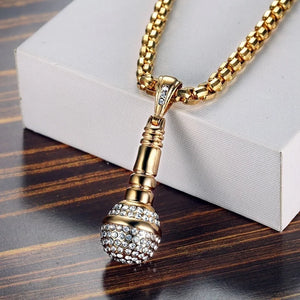 Microphone Pendant Necklace Crystal Inlay Boho Jewelry