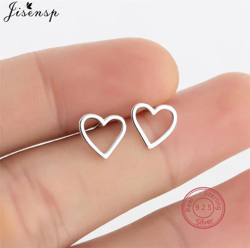 Minimalist 925 Silver Stud Earrings Small Square Heart Round Geometric Earings