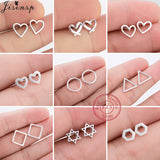 Minimalist 925 Silver Stud Earrings Small Square Heart Round Geometric Earings