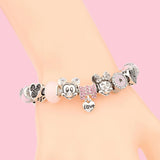 Minnie Mickey Pink Glass Bead Set Bracelet S925 Silver Sweet and Romantic