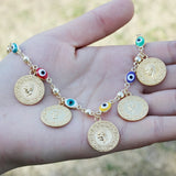 Evil Eye Bracelet with Money Coin Charm