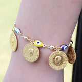 Evil Eye Bracelet with Money Coin Charm