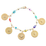 Evil Eye Bracelet with Money Coin Charm