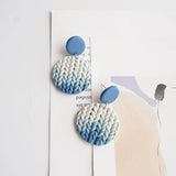Gradient Colors Round Shape Braided Knitting Pattern Polymer Clay Earrings