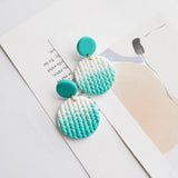 Gradient Colors Round Shape Braided Knitting Pattern Polymer Clay Earrings