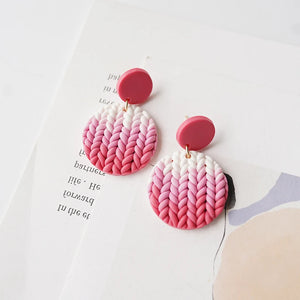 Gradient Colors Round Shape Braided Knitting Pattern Polymer Clay Earrings