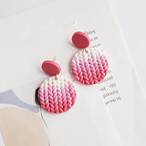 Gradient Colors Round Shape Braided Knitting Pattern Polymer Clay Earrings