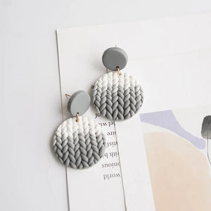 Gradient Colors Round Shape Braided Knitting Pattern Polymer Clay Earrings