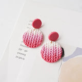 Gradient Colors Round Shape Braided Knitting Pattern Polymer Clay Earrings