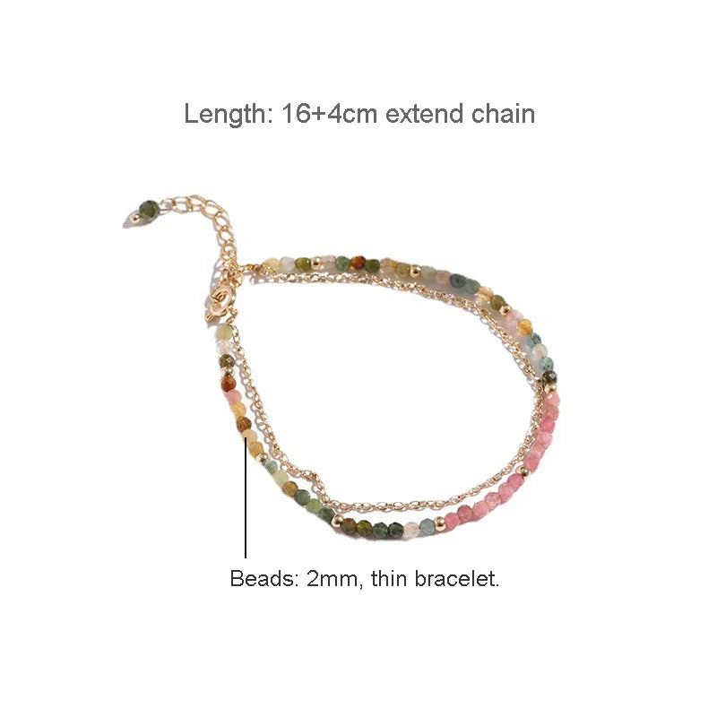 Multicolor Rainbow Tourmaline Double Layer Bracelet for Women