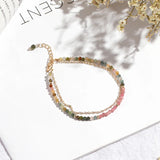 Multicolor Rainbow Tourmaline Double Layer Bracelet for Women