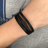 Multilayer Leather Bracelet Stainless Steel Magnetic Clasp Charm Bangle
