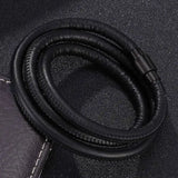 Multilayer Leather Bracelet Stainless Steel Magnetic Clasp Charm Bangle