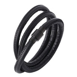 Multilayer Leather Bracelet Stainless Steel Magnetic Clasp Charm Bangle