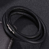 Multilayer Leather Bracelet Stainless Steel Magnetic Clasp Charm Bangle