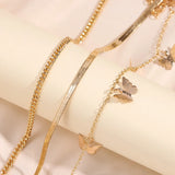 Multilayer Butterfly Anklets Set Silver Metal Anklet