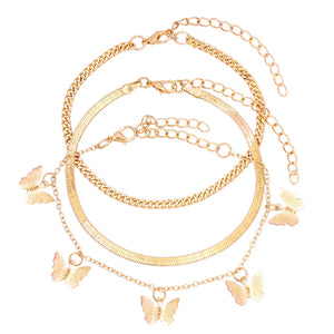 Multilayer Butterfly Anklets Set Silver Metal Anklet