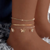 Multilayer Butterfly Anklets Set Silver Metal Anklet