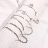 Multilayer Butterfly Anklets Set Silver Metal Anklet