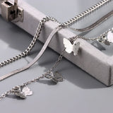 Multilayer Butterfly Anklets Set Silver Metal Anklet